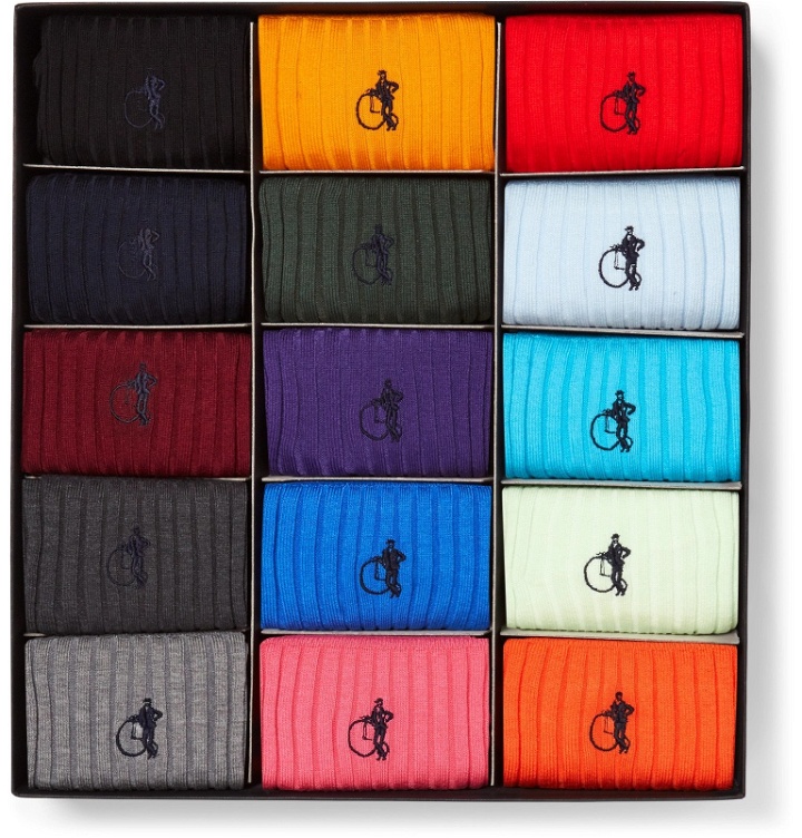 Photo: London Sock Co. - The Simply Sartorial 15-Pack Ribbed Stretch Cotton-Blend Socks - Multi