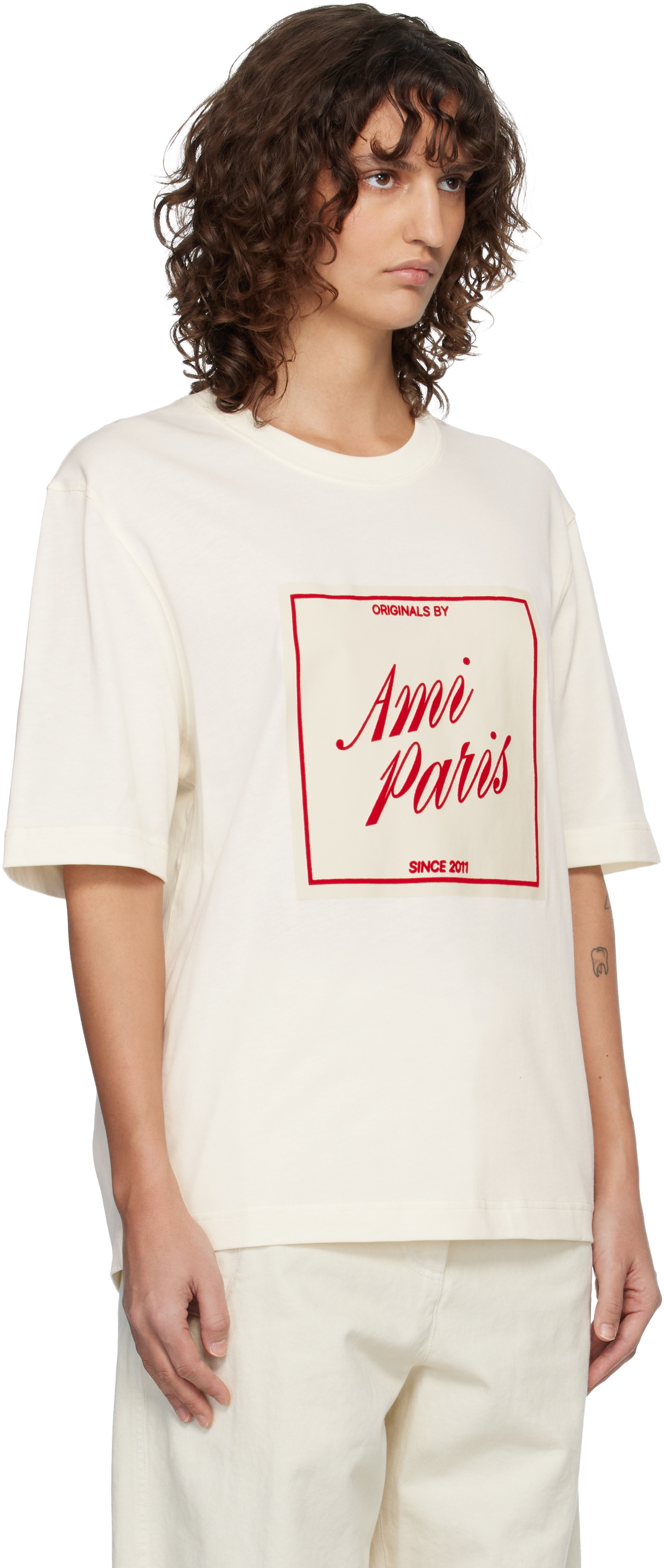 AMI Paris Off-White Cotton 'Ami Paris Heritage' Print T-shirt