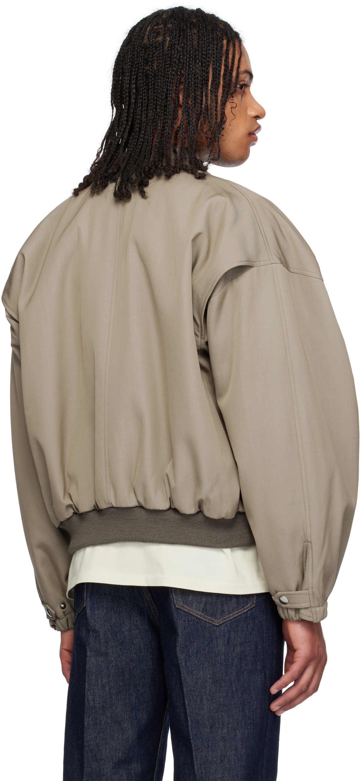 AURALEE Khaki Light Wool Max Padded Flight Bomber Jacket Auralee