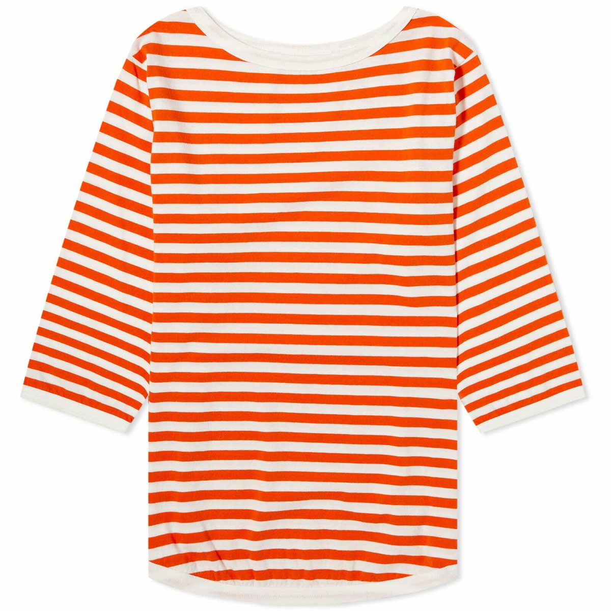 Beams Boy Women's 3/4 Sleeve Stripe T-Shirt in Orange/White Beams Boy