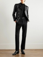 CELINE - Slim-Fit Studded Belted Leather Biker Jacket - Black