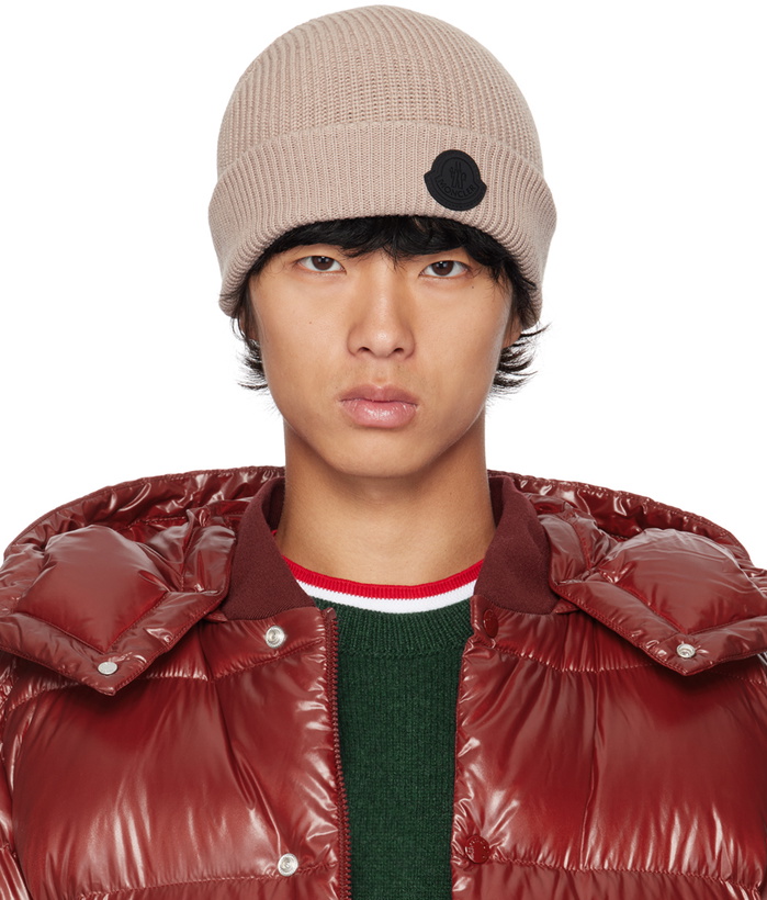 Photo: Moncler Taupe Logo Patch Beanie