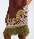 La DoubleJ Kells Swirl feather-trimmed silk minidress