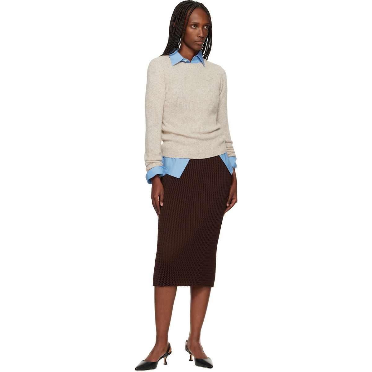 ISSEY MIYAKE Brown October Spongy-58 Midi Skirt