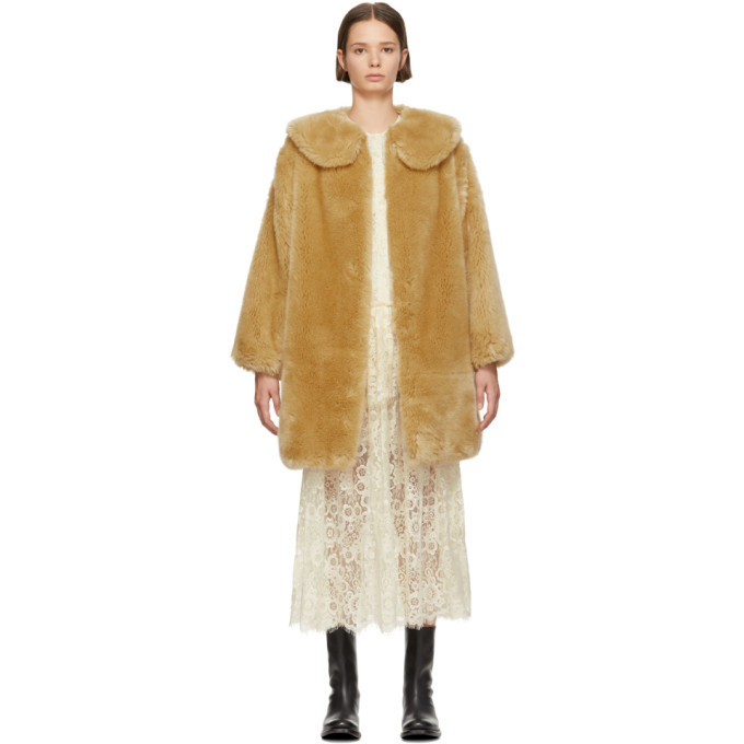 Sara Lanzi Tan Faux-Fur Coat