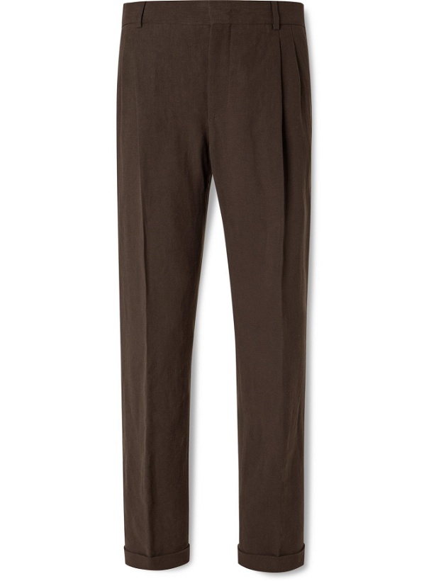 Photo: LORO PIANA - Slim-Fit Tapered Pleated Linen Suit Trousers - Brown