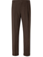 LORO PIANA - Slim-Fit Tapered Pleated Linen Suit Trousers - Brown