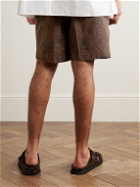 Officine Générale - Hughes Straight-Leg Pleated Printed Cotton-Twill Drawstring Shorts - Brown