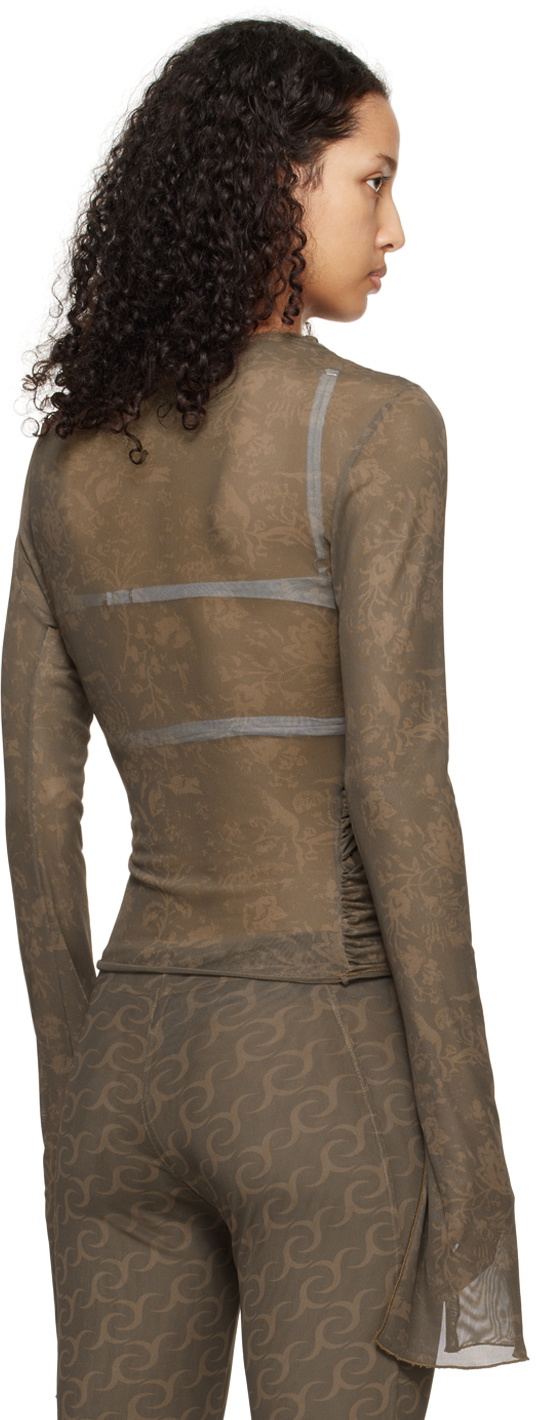 Jade Cropper Khaki Draped Long Sleeve T-Shirt