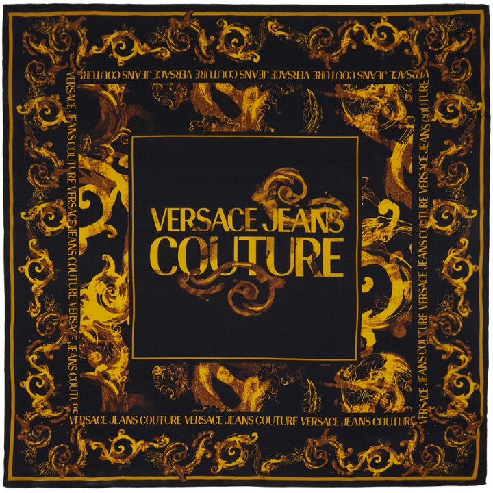 Photo: Versace Jeans Couture Black & Gold Watercolor Couture Silk Scarf