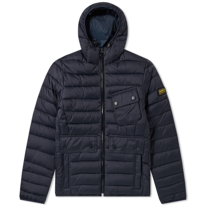 Photo: Barbour International Ouston Hooded Quilt Jacket Blue