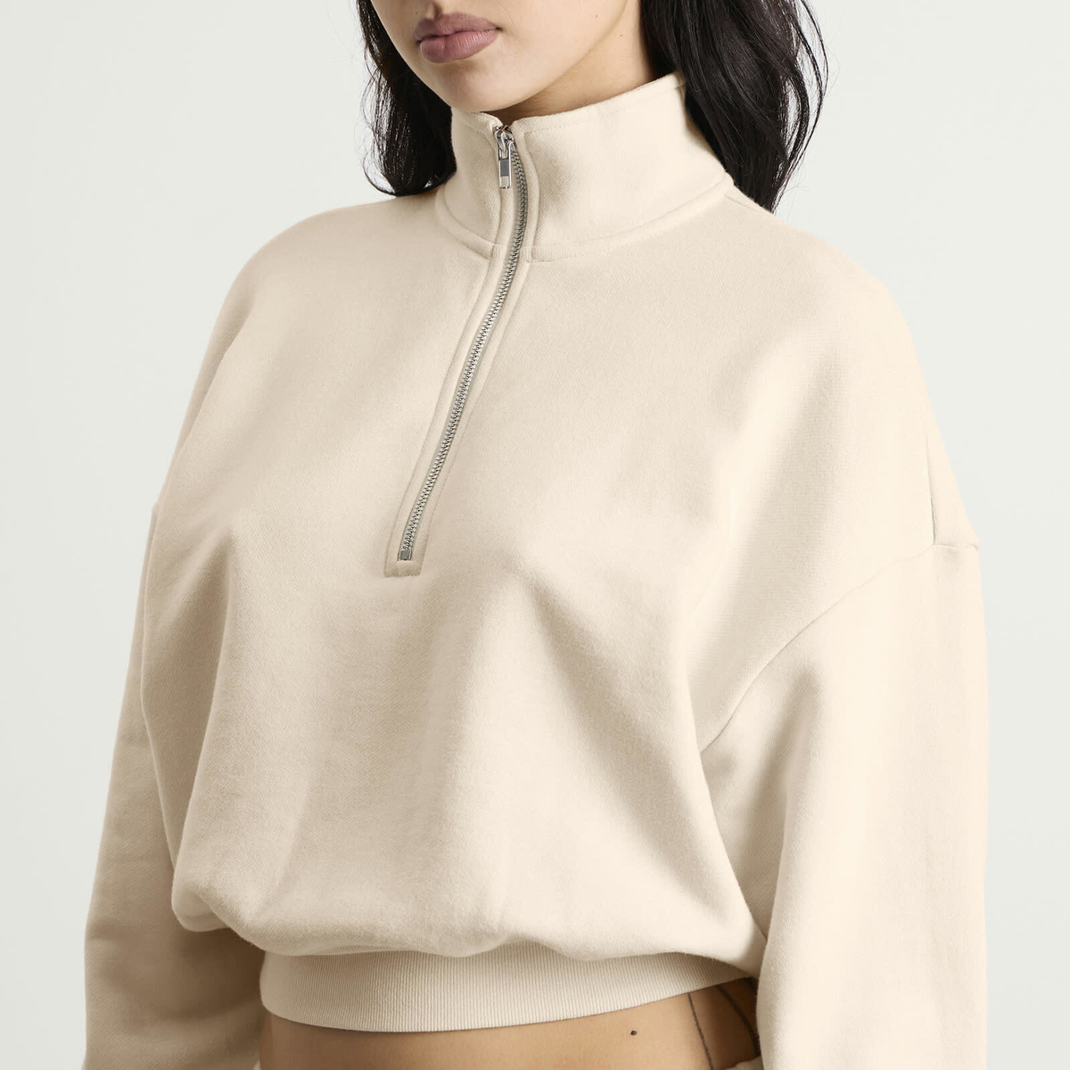 SKIMS Women's Drapey French Terry Half Zip Pullover in Buff