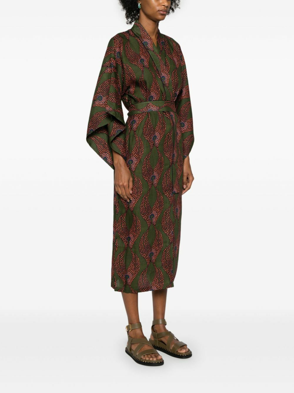 Maison La Plage Green Ravello Belted Linen Dress