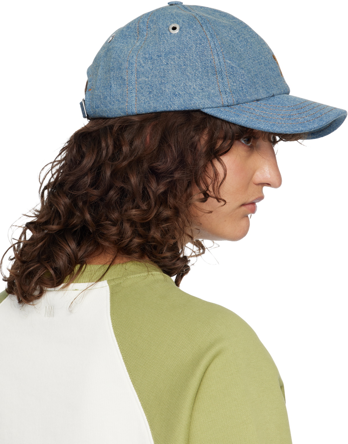 AMI Paris Blue Denim Ami de Coeur Embroidery Cap