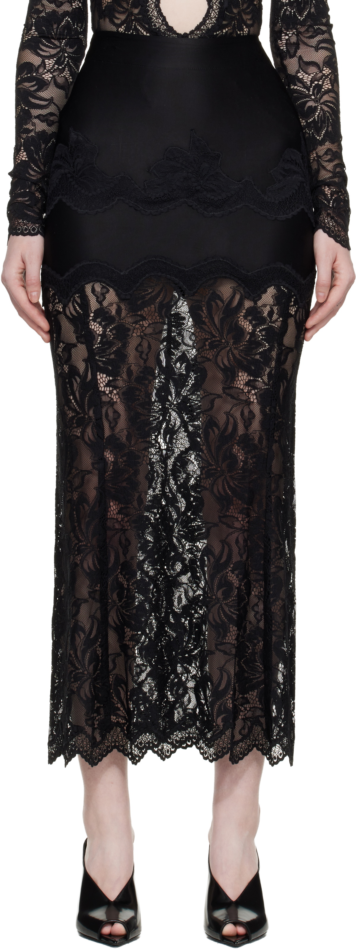 Rabanne Black Lace Midi Skirt