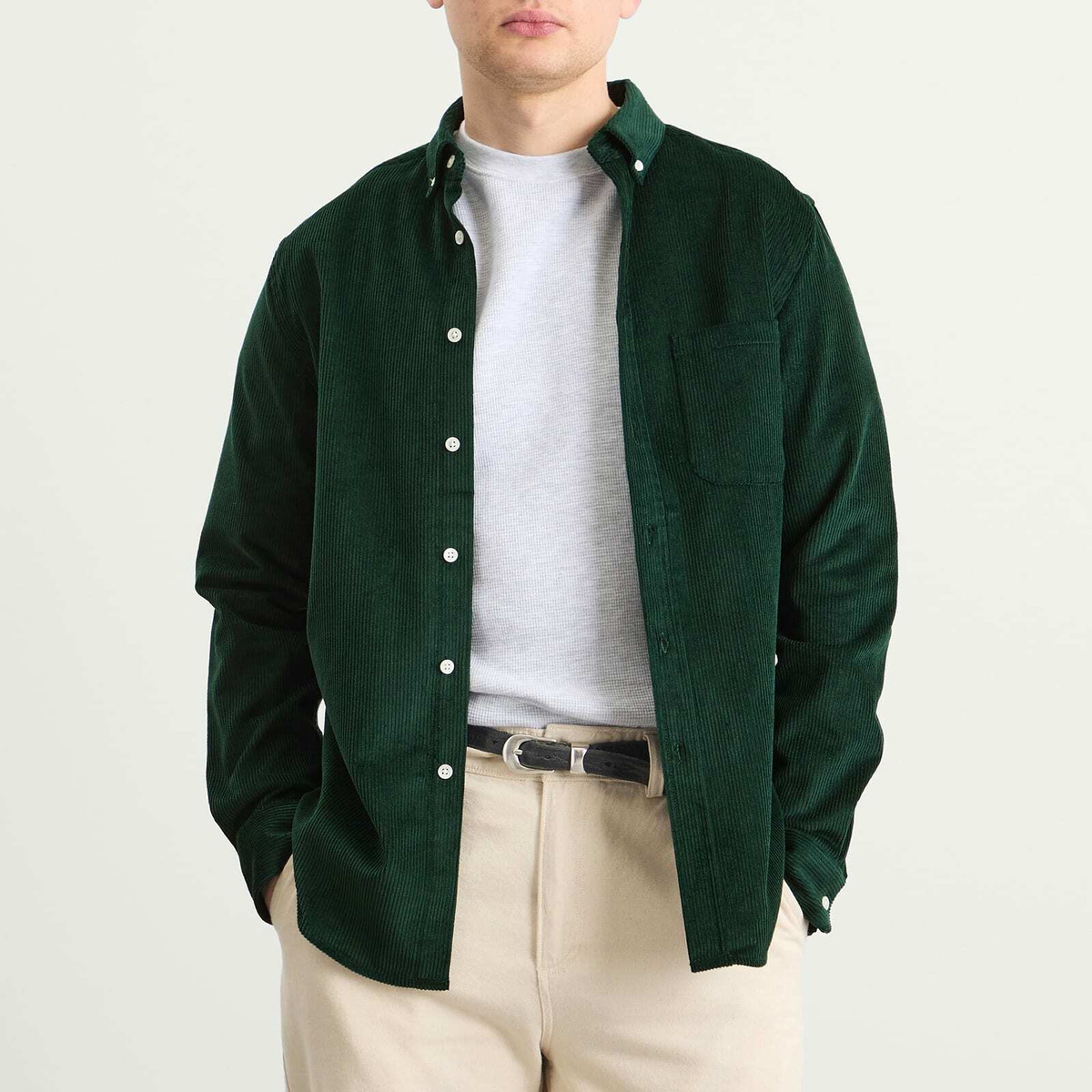 Portuguese Flannel Men's Lobo Button Down Corduroy Shirt in Green