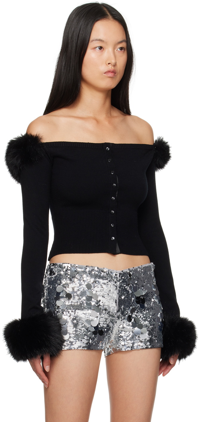 GUIZIO Black Faux Fur Cardigan