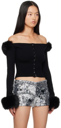 GUIZIO Black Faux Fur Cardigan