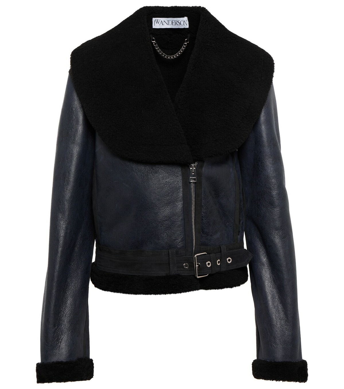 JW Anderson - Shearling-trimmed leather biker jacket JW Anderson