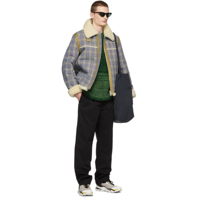 Acne Studios Beige and Blue Check Shearling Jacket