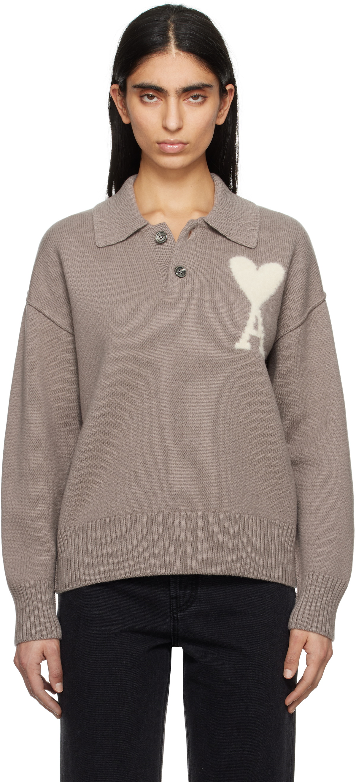 ☆送料・関税込☆アミ★AMI★de Coeur Wool Polo Off White★ Off White/ Red Red Ami De Coeur Sweater | AMI PARIS