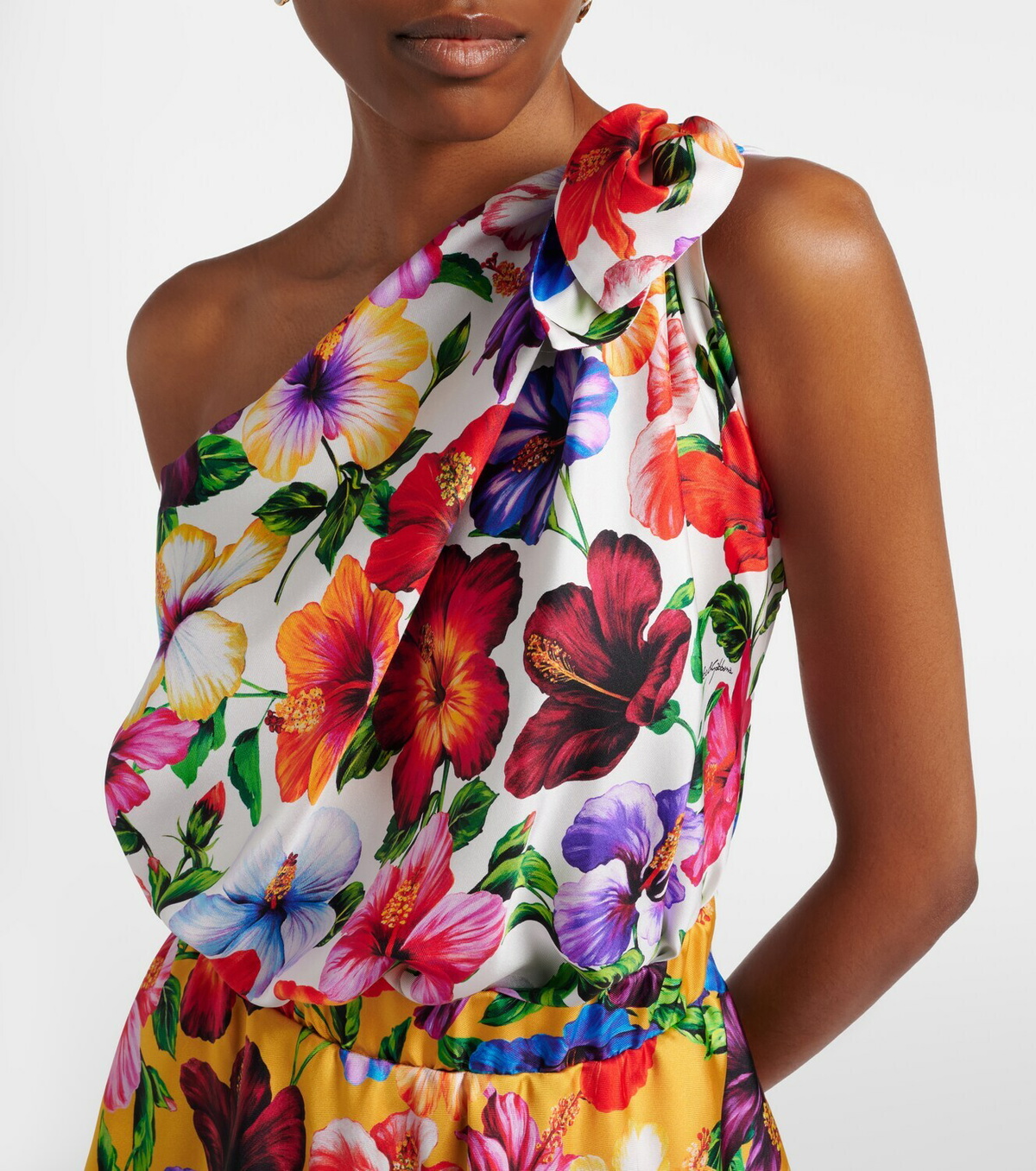 Dolce&Gabbana Floral one-shoulder silk midi dress