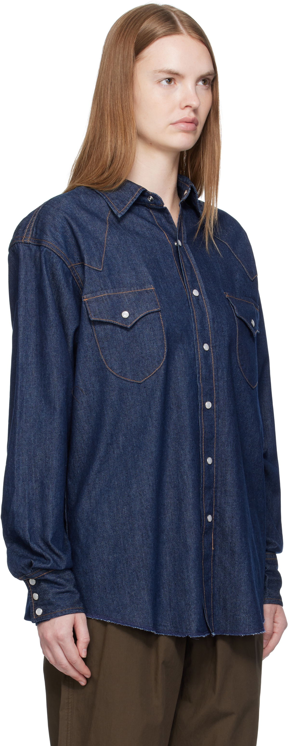Carter Young SSENSE Exclusive Blue Denim Western Shirt