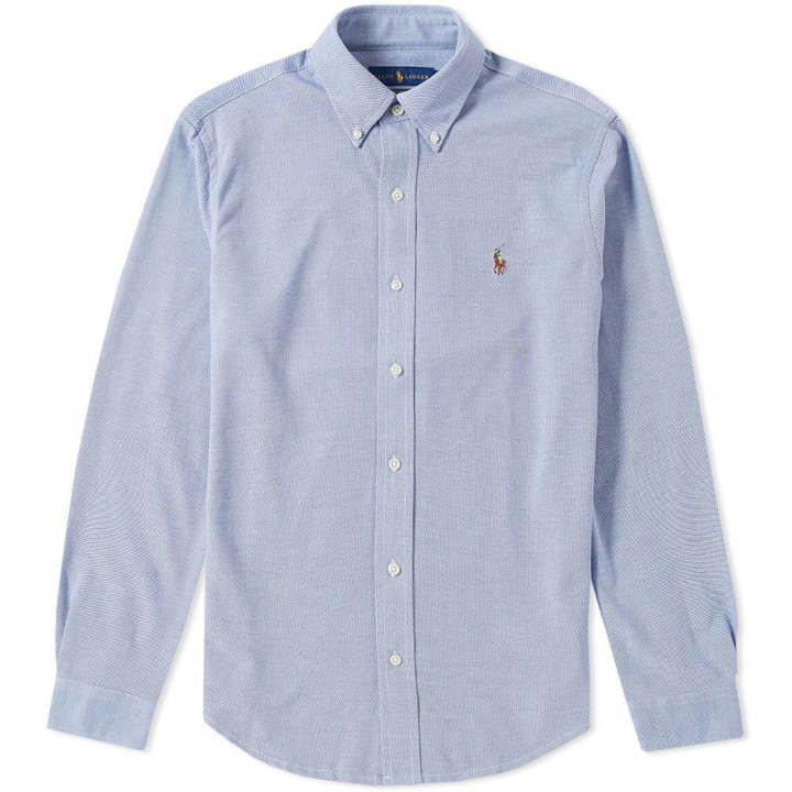 Photo: Polo Ralph Lauren Slim Fit Button Down Pique Shirt Blue