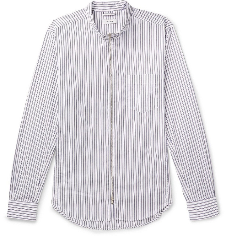 Photo: Très Bien - Striped Cotton-Poplin Zip-Up Shirt - Men - White