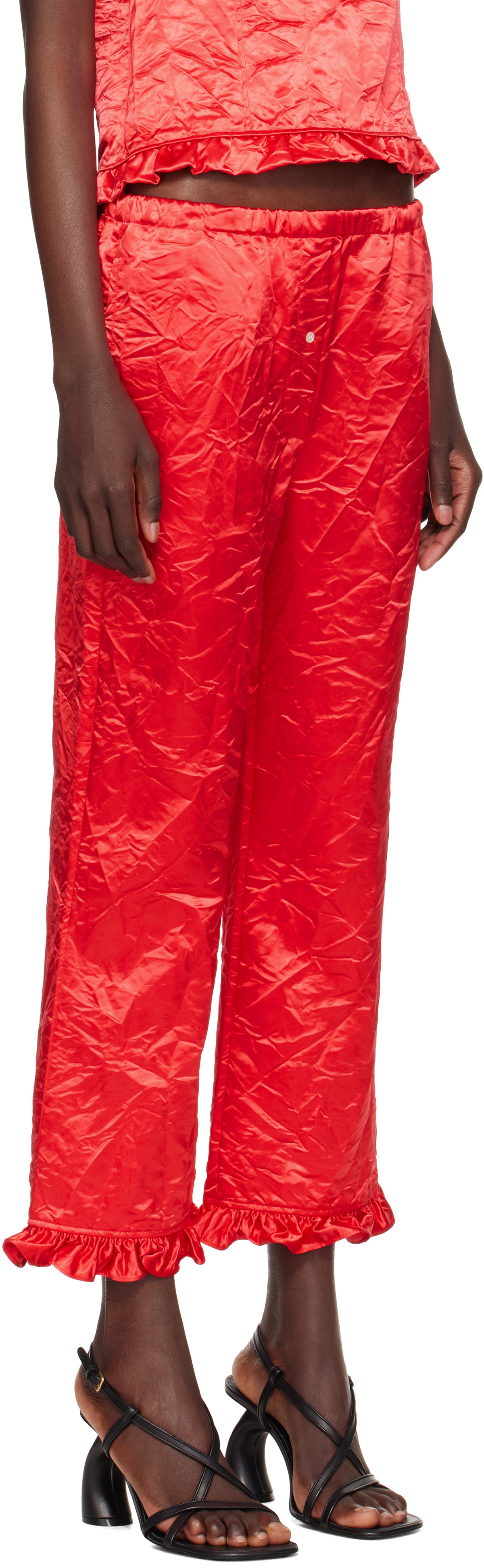 Meryll Rogge Red Creased Satin Trousers