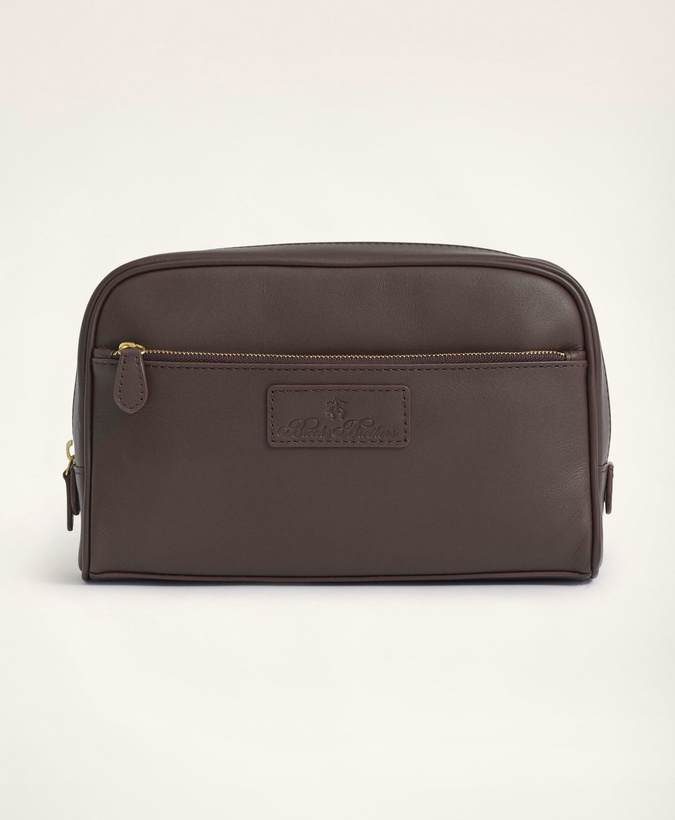 Photo: Brooks Brothers Men's Large Leather Dopp Kit | Brown