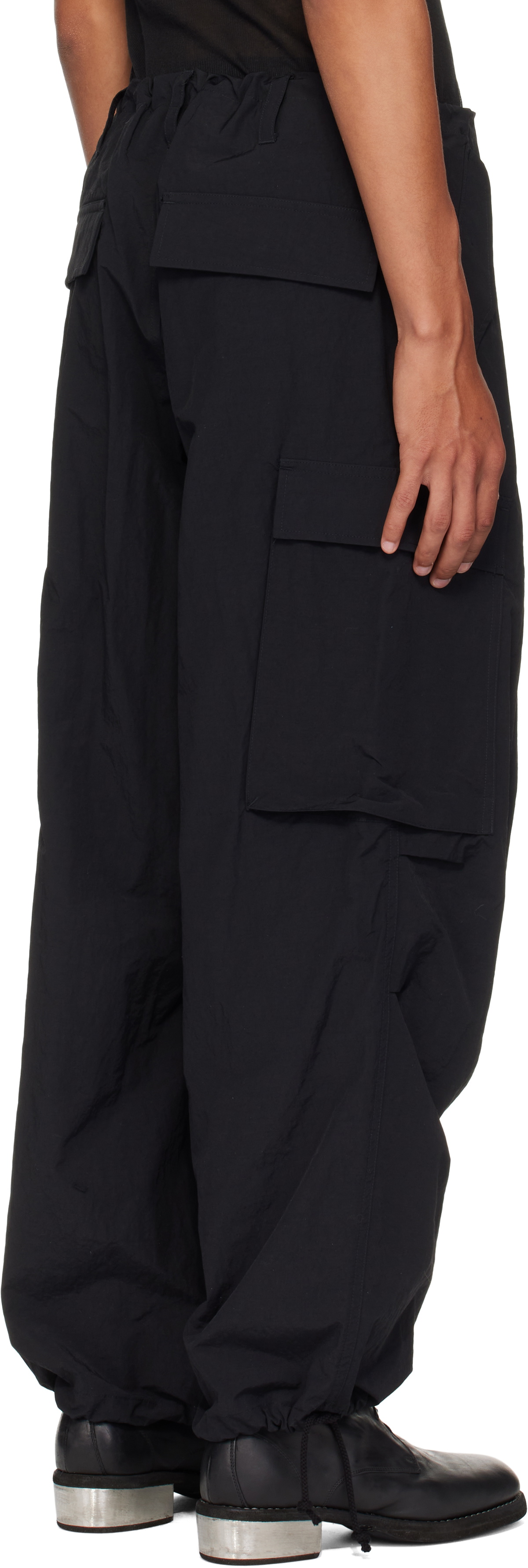 Y's For Men Black Nylon Weather Cargo Pants