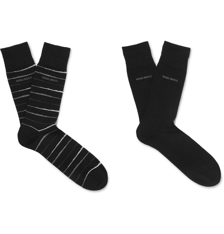 Photo: Hugo Boss - Two-Pack Striped Stretch Combed Cotton-Blend Socks - Black