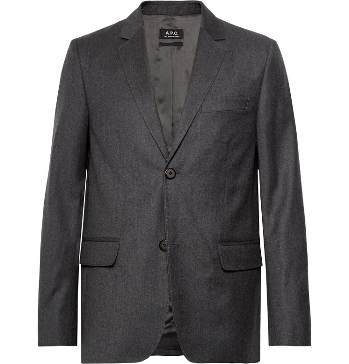 Photo: A.P.C. - Dark-Grey Spencer Mélange Virgin Wool-Flannel Suit Jacket - Gray