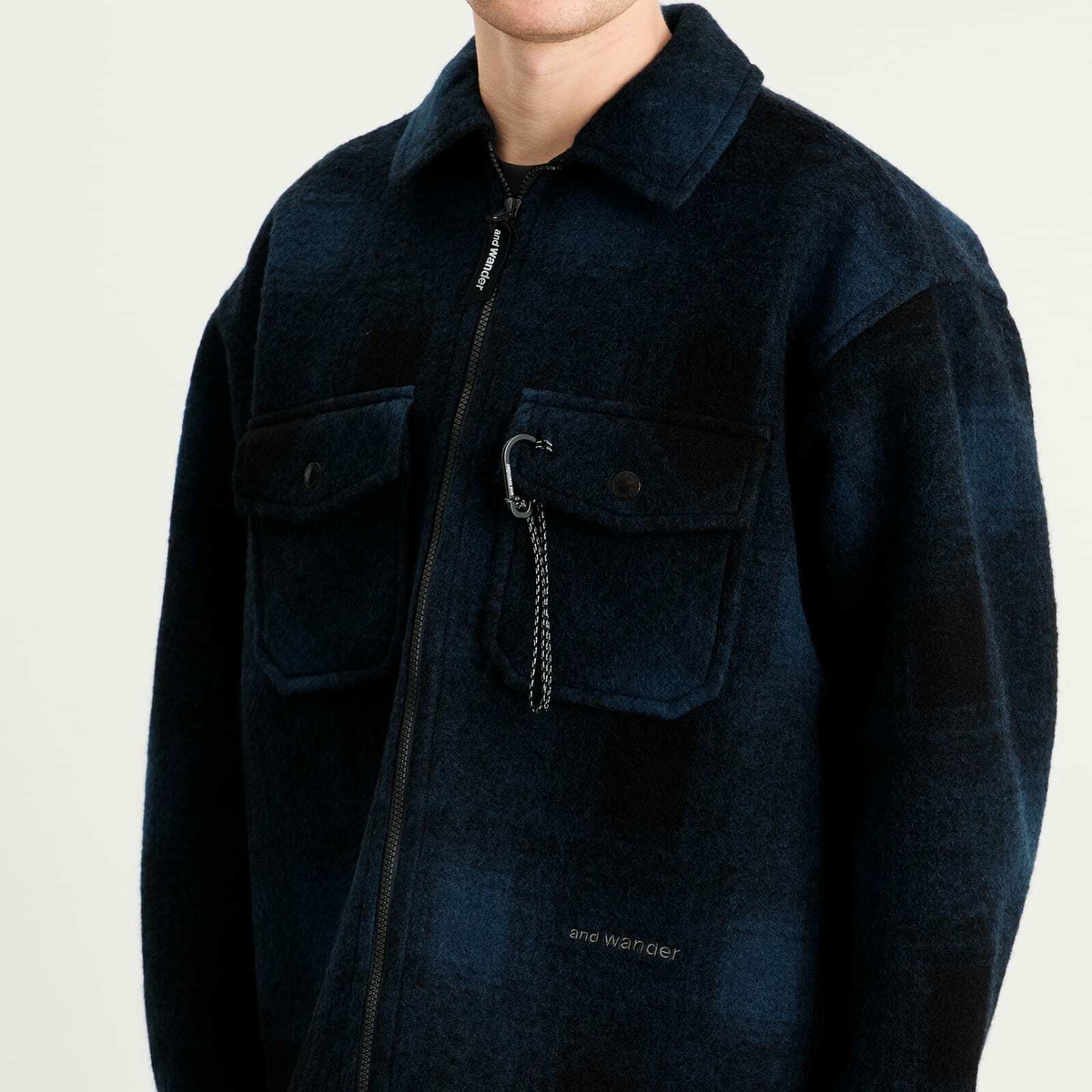 and wander Men's Shaggy Wool Zip Jacket in Navy