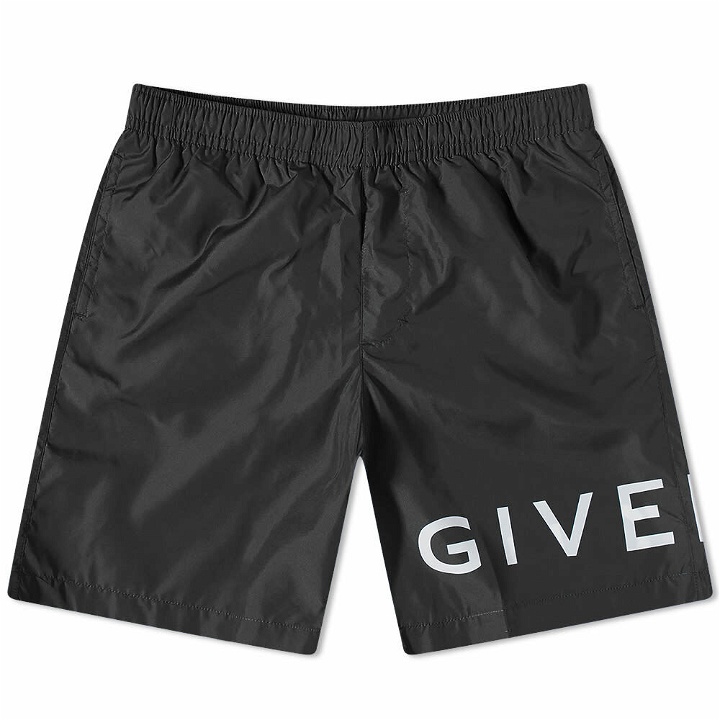 Photo: Givenchy Men's Logo Long Swim Short in Black/White
