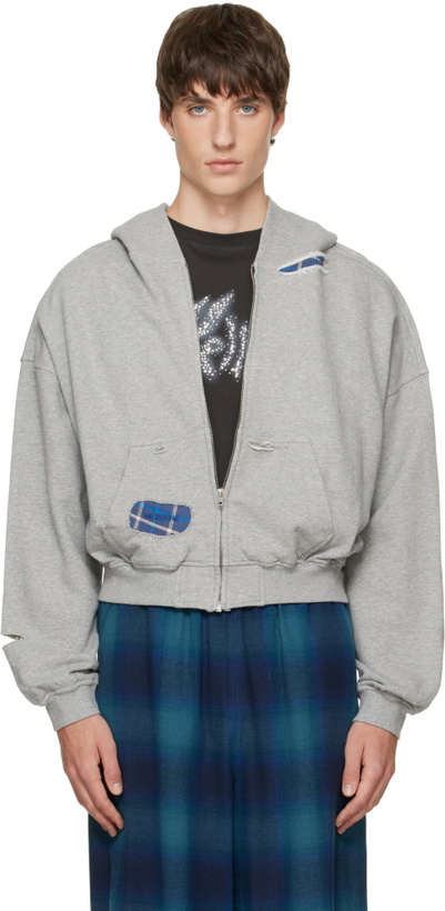 Photo: We11done Gray Repaired Zip-Up Hoodie
