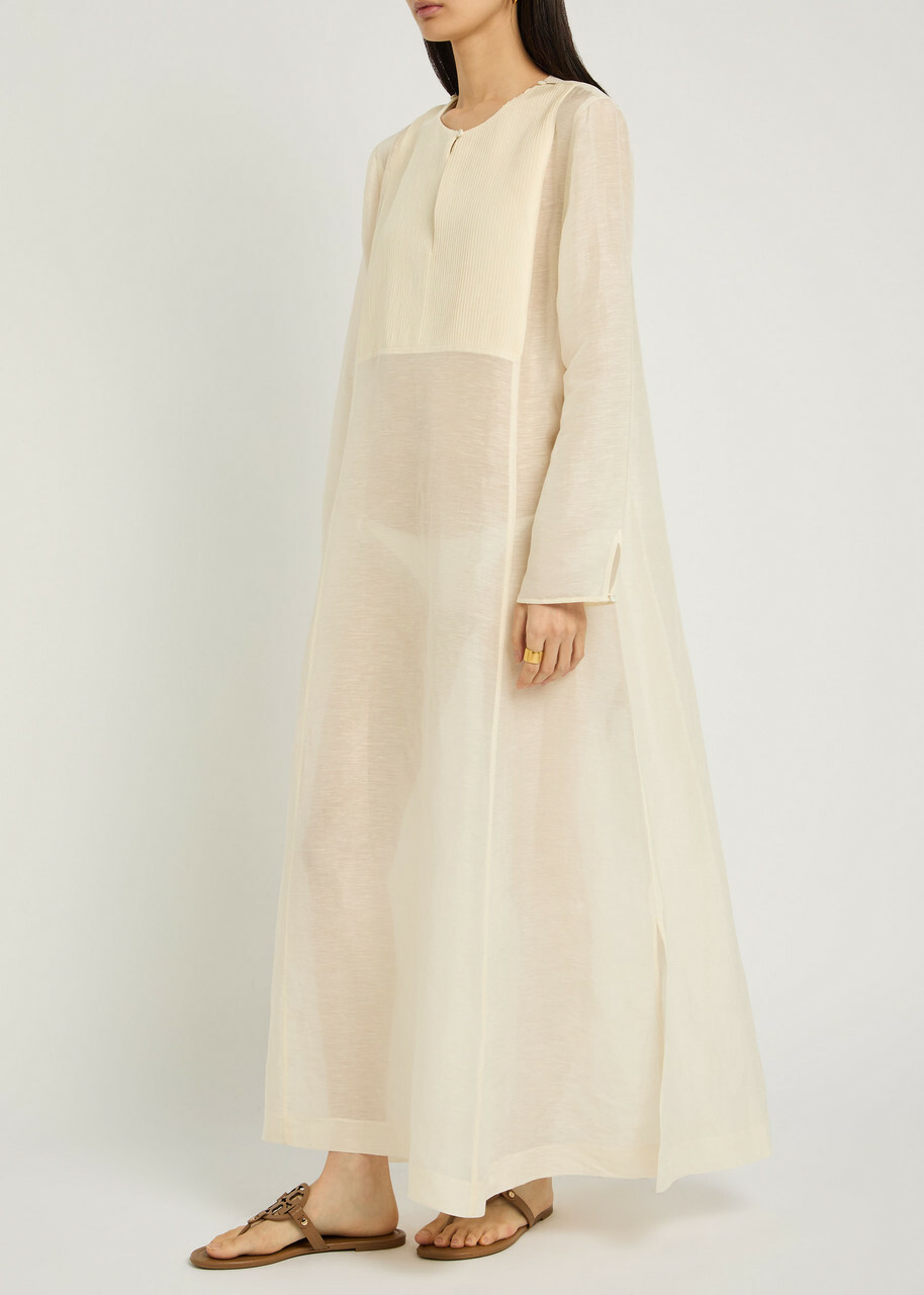 Tory Burch Pintucked Linen and Silk-blend Kaftan Ivory