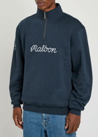 Malbon Collegiate Logo Half-zip Cotton Sweatshirt Navy
