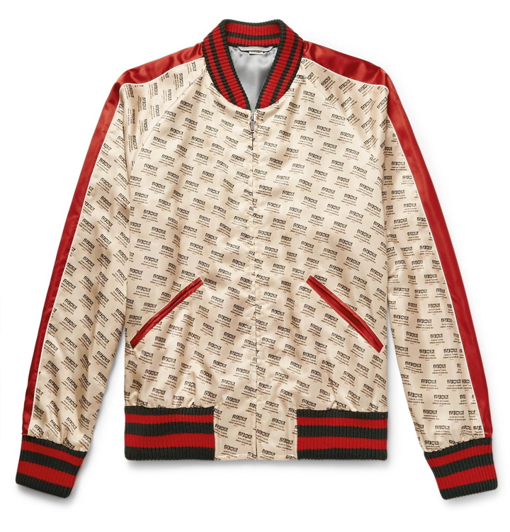Photo: Gucci - Logo-Print Satin Bomber Jacket - Cream