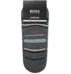 Hugo Boss - Striped Stretch Cotton-Blend No-Show Socks - Gray