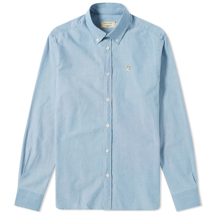 Photo: Maison Kitsun&eacute; Fox Head Patch Button Down Chambray Shirt Chambray