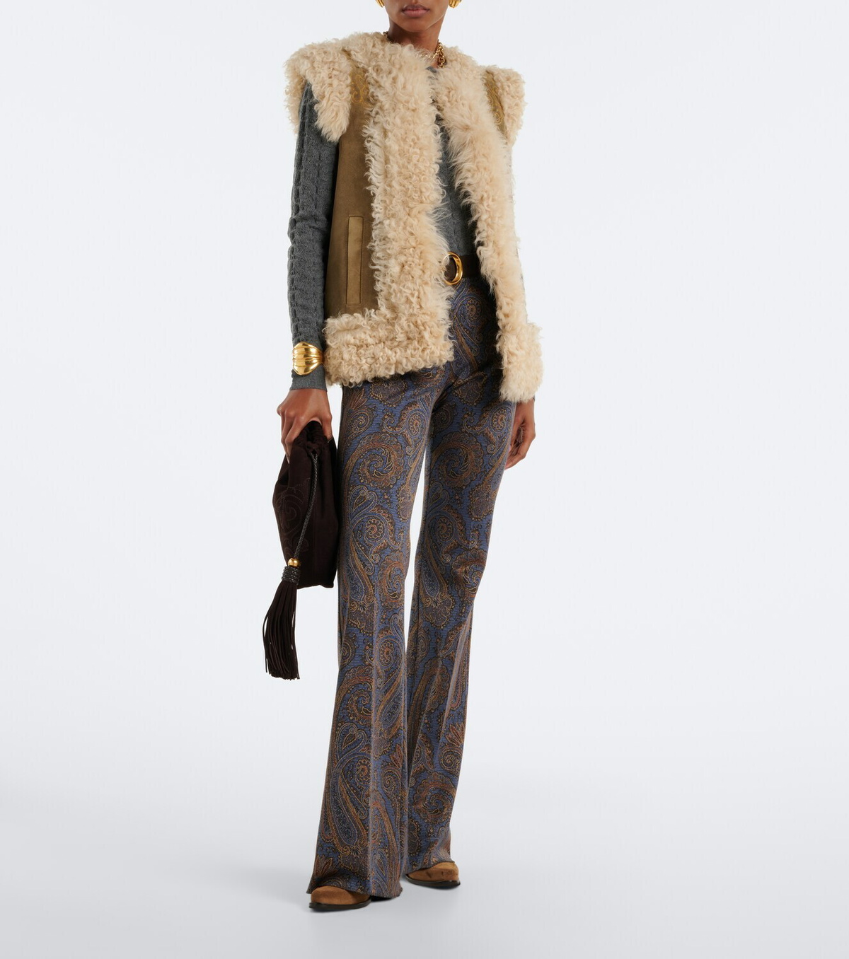 Etro Shearling-lined embroidered vest