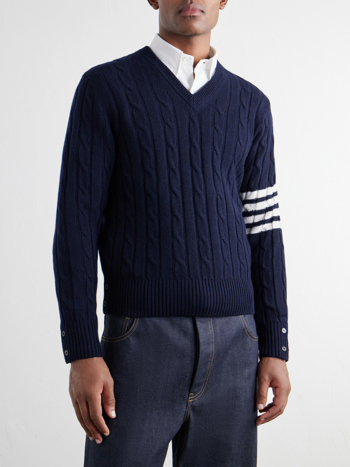 Thom Browne - 4-Bar Stripe Cable-Knit Cashmere Sweater - Blue