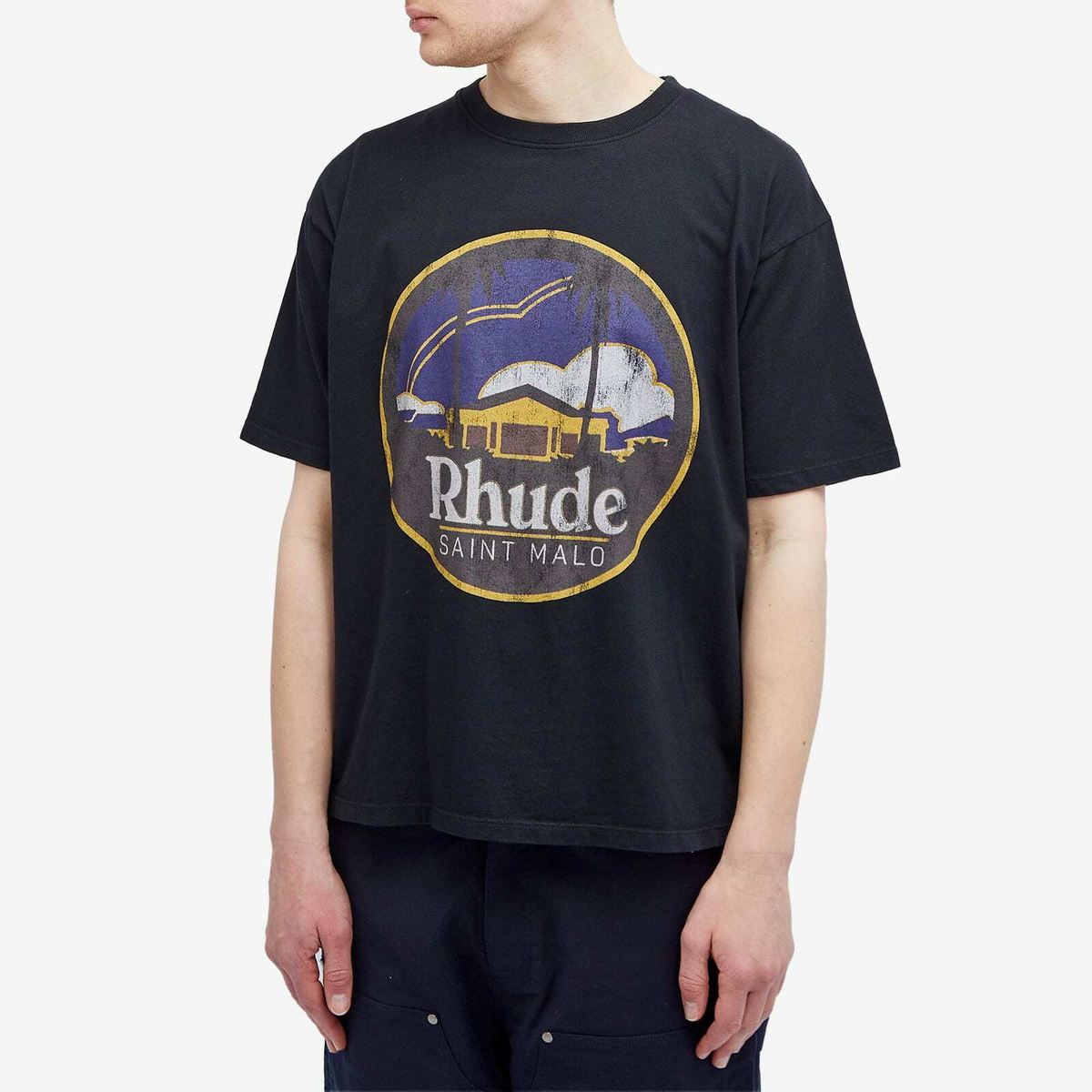 【関税込み】Rhude ブラック Saint Malo Tシャツ Rhude Men's Saint Malo T-Shirt in Vintage Black Rhude