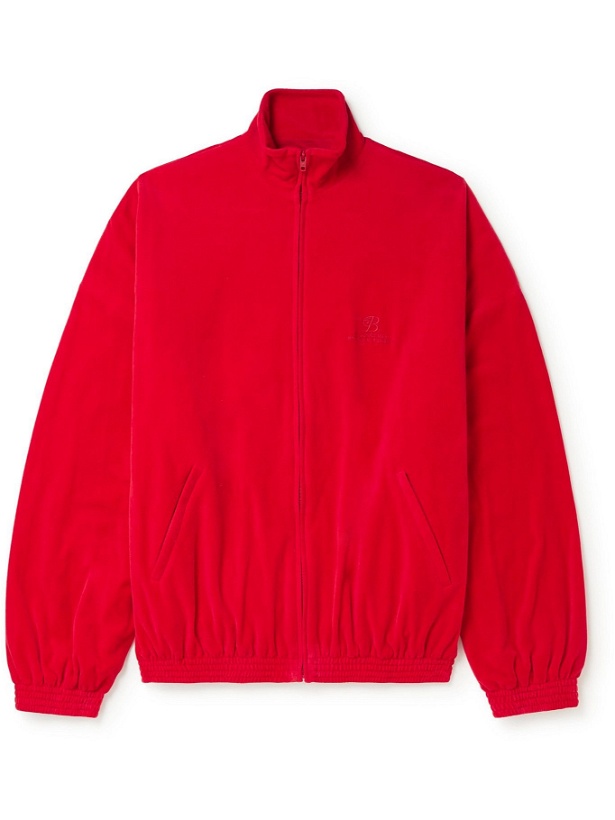 Photo: BALENCIAGA - Logo-Embroidered Velvet Track Jacket - Red