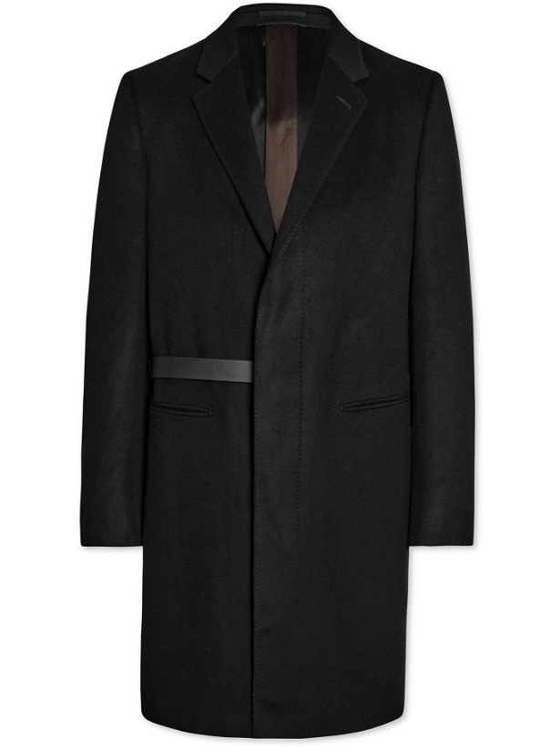 Photo: Ermenegildo Zegna - Leather-Trimmed Wool and Cashmere-Blend Coat - Black