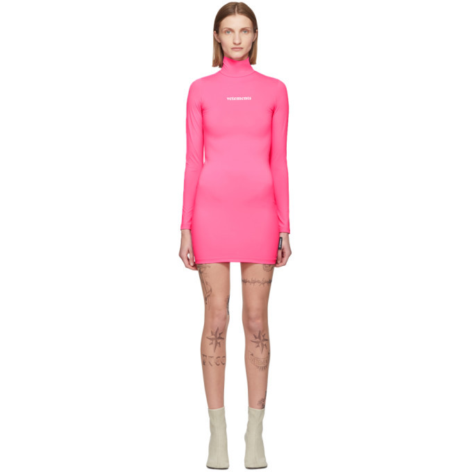 vetements pink dress VETEMENTS Pink Logo Slip Dress Vetements