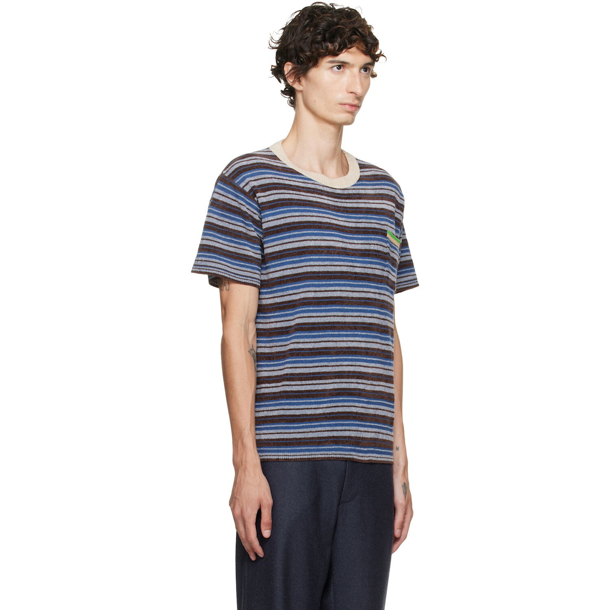 Maison Margiela Blue Striped Wool Crewneck T-shirt