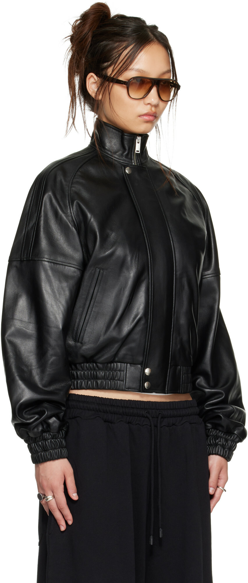 LU'U DAN Black Blouson Leather Jacket